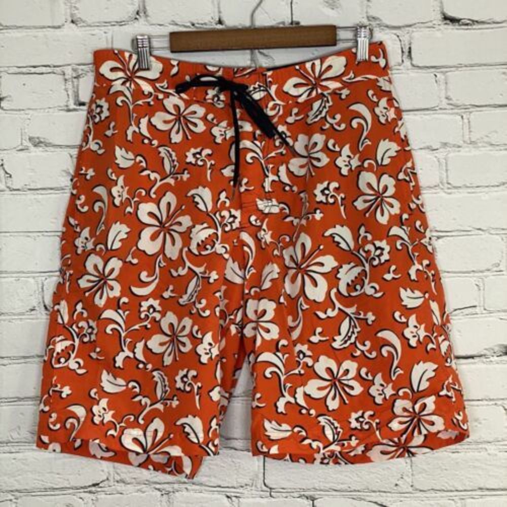 Vintage Chaps Ralph Lauren Swim Trunks Mens Large Orange Hibiscus Floral Unlined